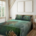 thumbnail image 2 of Ambesonne Turquoise Fitted & Top Sheet Set with Shams, Mermaid with Seahorse, Amber Green Aqua, 2 of 7