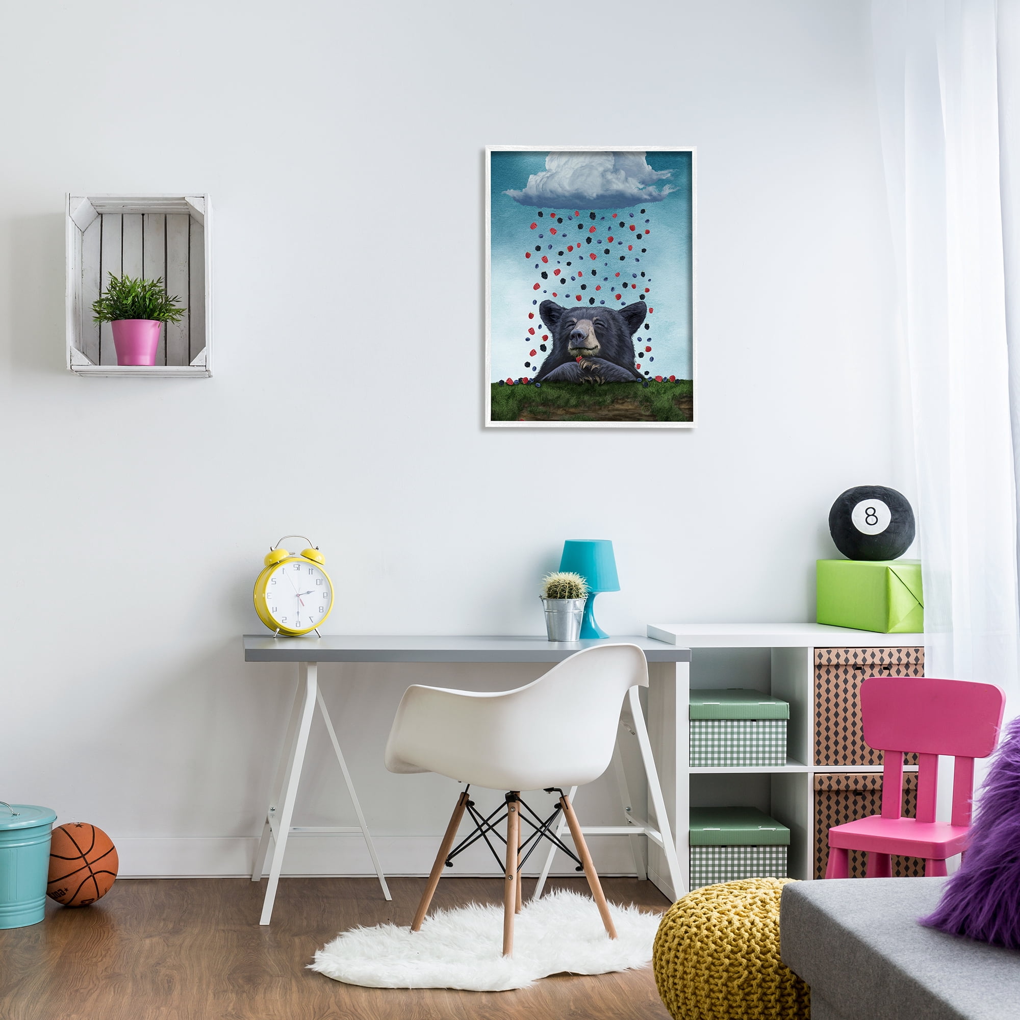 Stupell Industries Bear with Berry Cloud Animals & Insects Painting White Framed Art Print Wall Art, 24 x 30