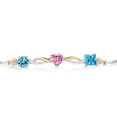 thumbnail image 2 of Gem Stone King 925 Silver and 10K Yellow Gold Swiss Blue Topaz and Pink Moissanite and Lab Grown Diamond Tennis Bracelet for Women By Keren Hanan (2.25 cttw, Adjustable up To 9 inch), 2 of 4