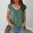 thumbnail image 2 of Women Summer Solid Color V Neck Printed Short Sleeved T Shirt, 2 of 4