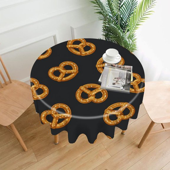RKSupls 60 Inch Round Tablecloth, Pretzel Pattern Dark Premium Polyester Straight Edge Wrinkle Resistant Washable Table Cover for Party Home Dining Decor