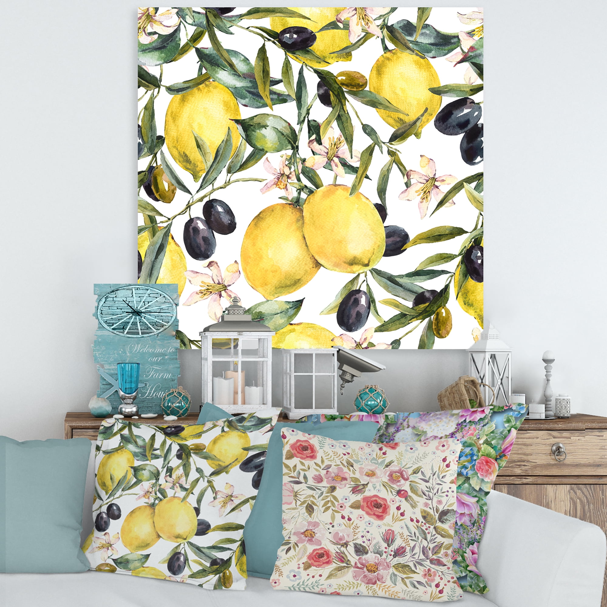 Designart ' Olive and Lemon Branches I ' Tropical Canvas Wall Art Print