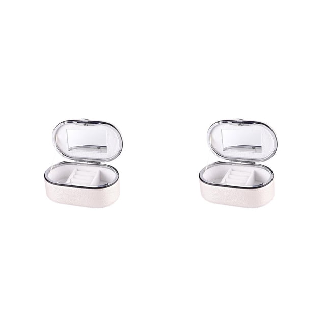 Joyas Minnieouse Pendientes Anillos Pulseras Caja de almacenamiento de cuero PU con espejo Plata 2Conjunto