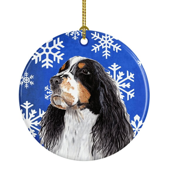 Carolines Treasures SC9361-CO1 Springer Spaniel Winter Snowflakes Holiday Ceramic Ornament 3 in multicolor