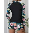 thumbnail image 5 of SWSMCLT Women's Half Zip Up Rash Guard Shirt Floral Diving Bathing Suit Boyleg Printed 2 Piece Long Sleeve Swimsuit Zipper Front Swimming Swim Shorts Black 14, 5 of 5