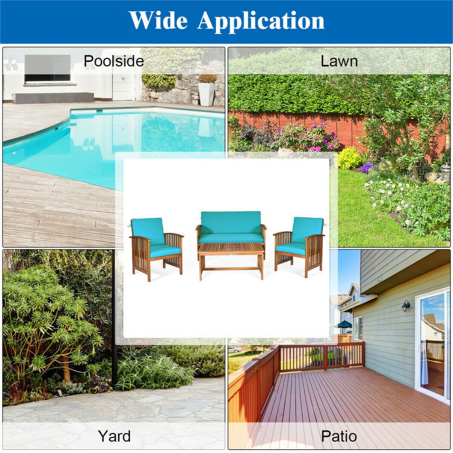 Aimee Lii 4 Pieces Patio Solid Wood Furniture Set, Outdoor Patio Furniture, Blue Aimee Lii 4 Pieces Patio Solid Wood Furniture Set, Outdoor Patio Furniture, Blue