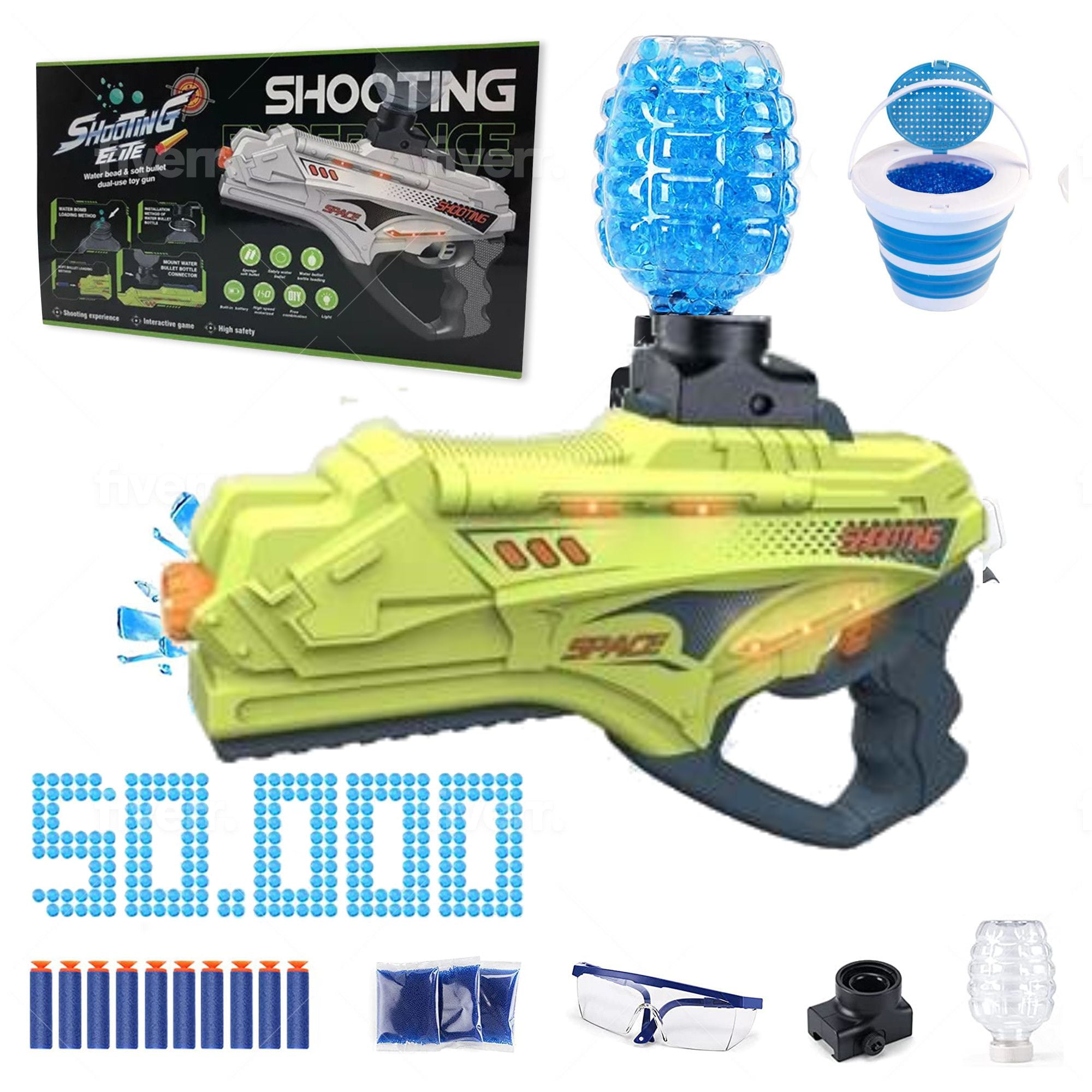 Splatter Gel Ball blaster Lime Color Gun with 50,000 Water Beads and