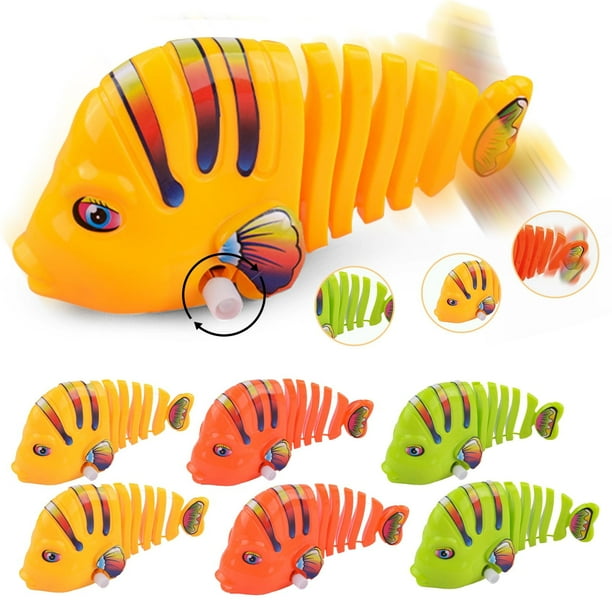 (Liquidación) XIANXIAN 3 piezas de juguetes de plástico con forma de pez que se mueve y se mece 2025 nuevos juguetes de peces de dibujos animados que giran 360 ° para bebés, gatos y mascotas,