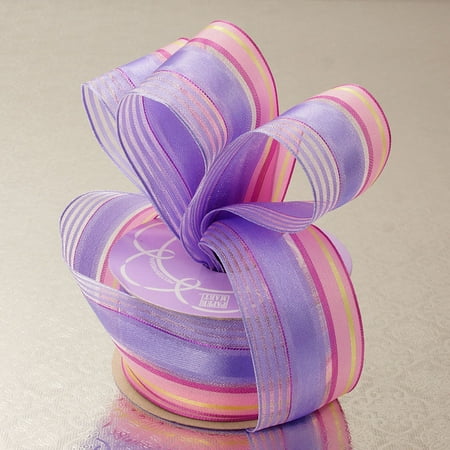 Fairy Multi Colored Ribbon Lavender Purple Pink Satin Sheer 1-1/2 inches x 10 yards Multi Colored Striped Wired Decorative Ribbon ()