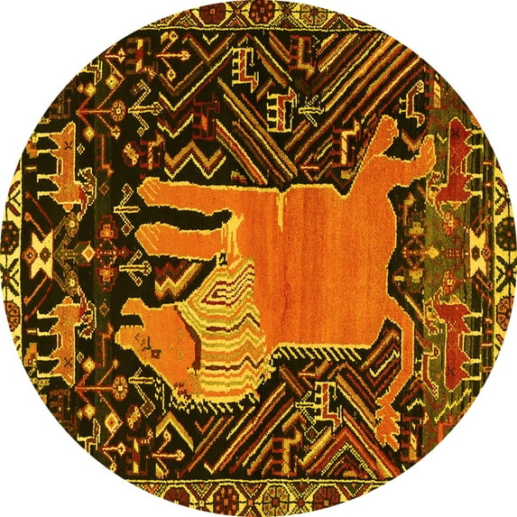 Ahgly Company Indoor Round Animal Yellow Traditional Area Rugs, 8' Round