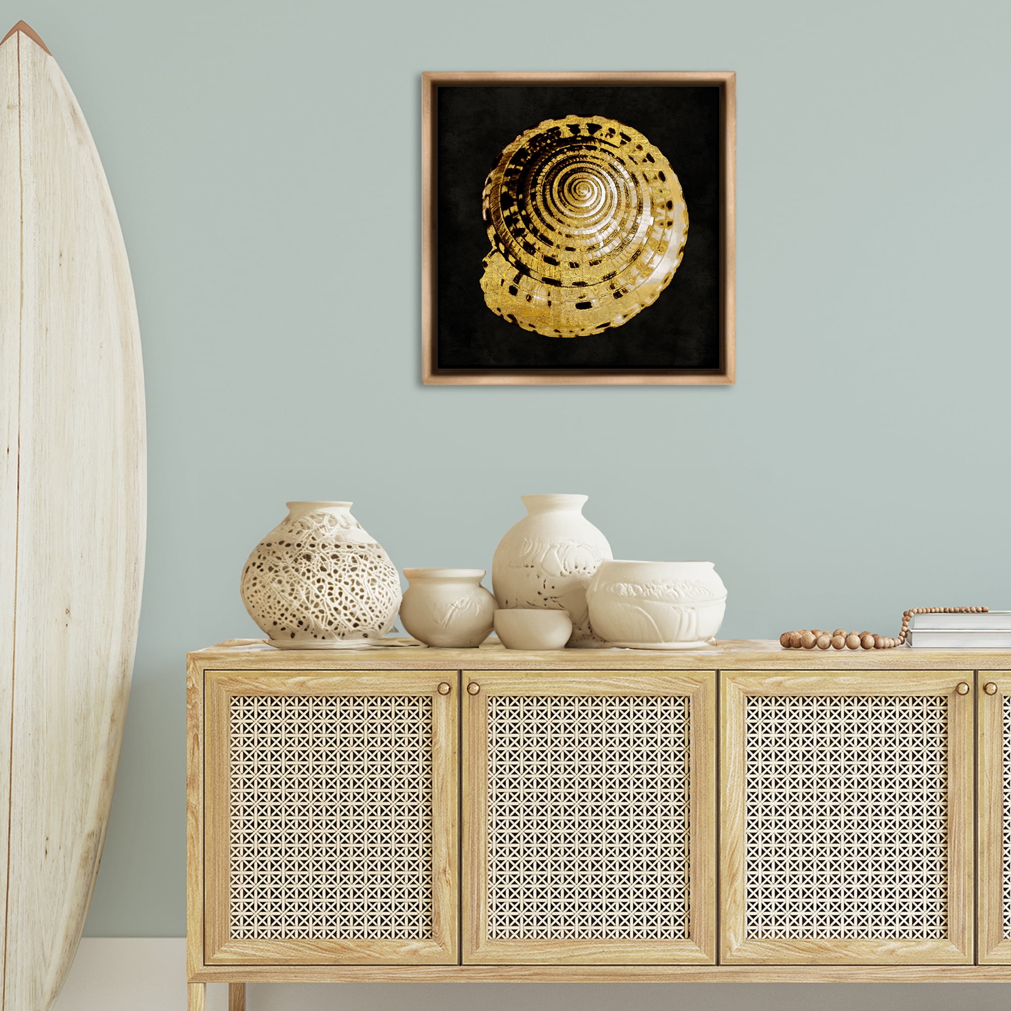 Stupell Industries Gold Spiral Shell Nautical & Beach Painting Brown Floater Framed Canvas Art Print Wall Art, 25 x 25