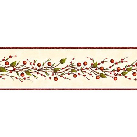 border 5 inch Garland Border, Berry Wallpaper Burgundy Beige Wallpaper