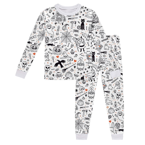 HCYSFG Boys Halloween Pajama Sets Graphic Print 2 Piece Crewneck Long Sleeve Lounge Set Top And Pants Sleepwear Sets