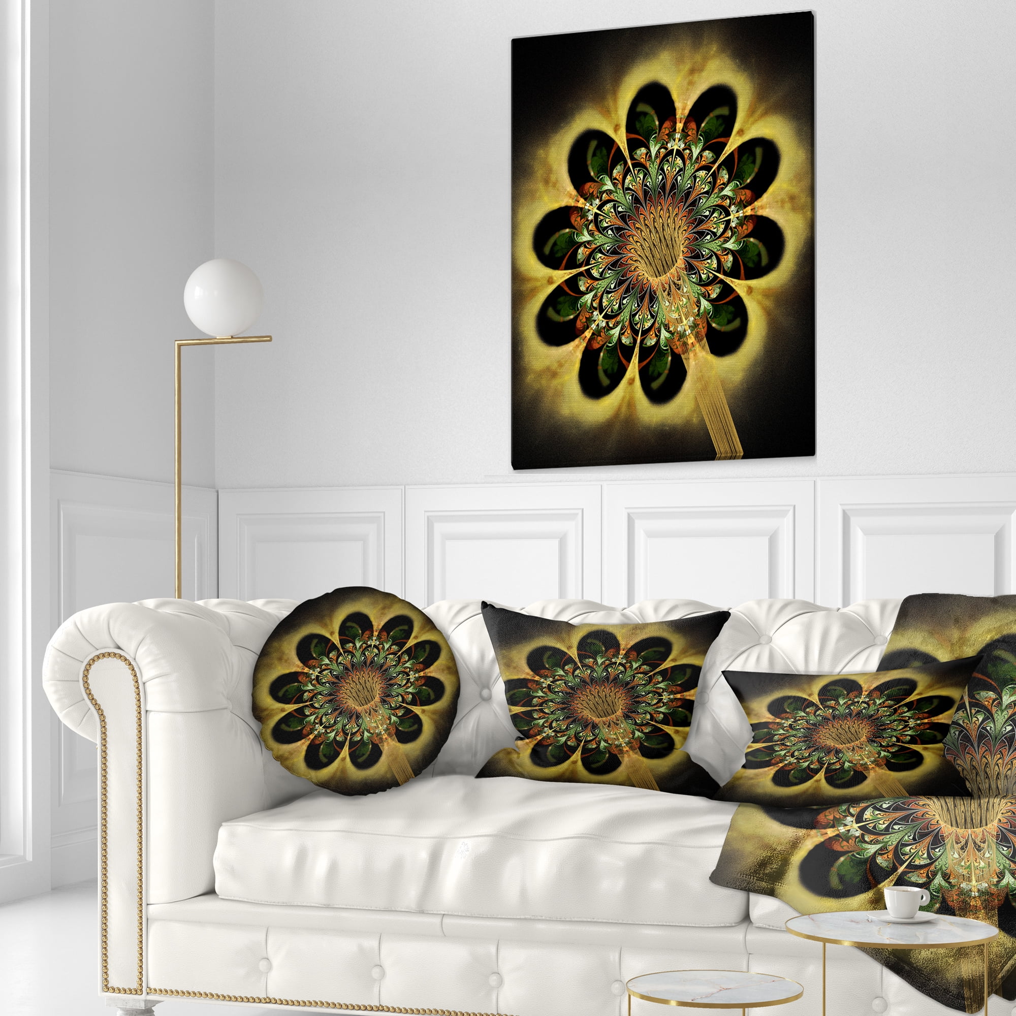 Designart Dark Yellow Flower Rounded Petals - Floral Throw Pillow - 12x20