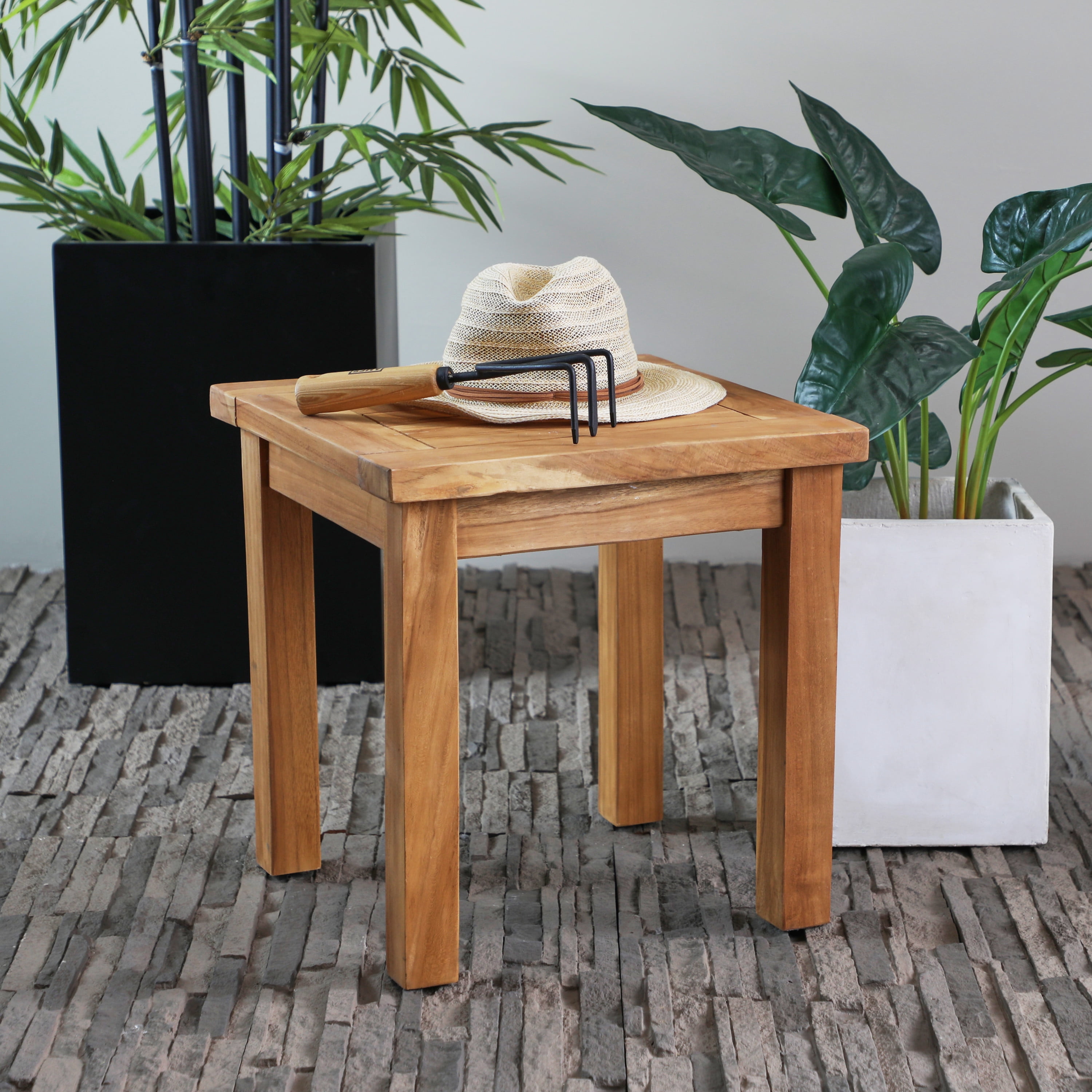 DecMode Brown Traditional Square Outdoor Wood Accent Table, 19"W x 18"H