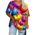 thumbnail image 4 of Gamivast Plus Size Holiday Tops Cute Heart Print Short Sleeve Tunic Goning Out Shirts Casual Loose V-Neck Trendy Blouse Valentine's Day Outfits 2026, 4 of 5