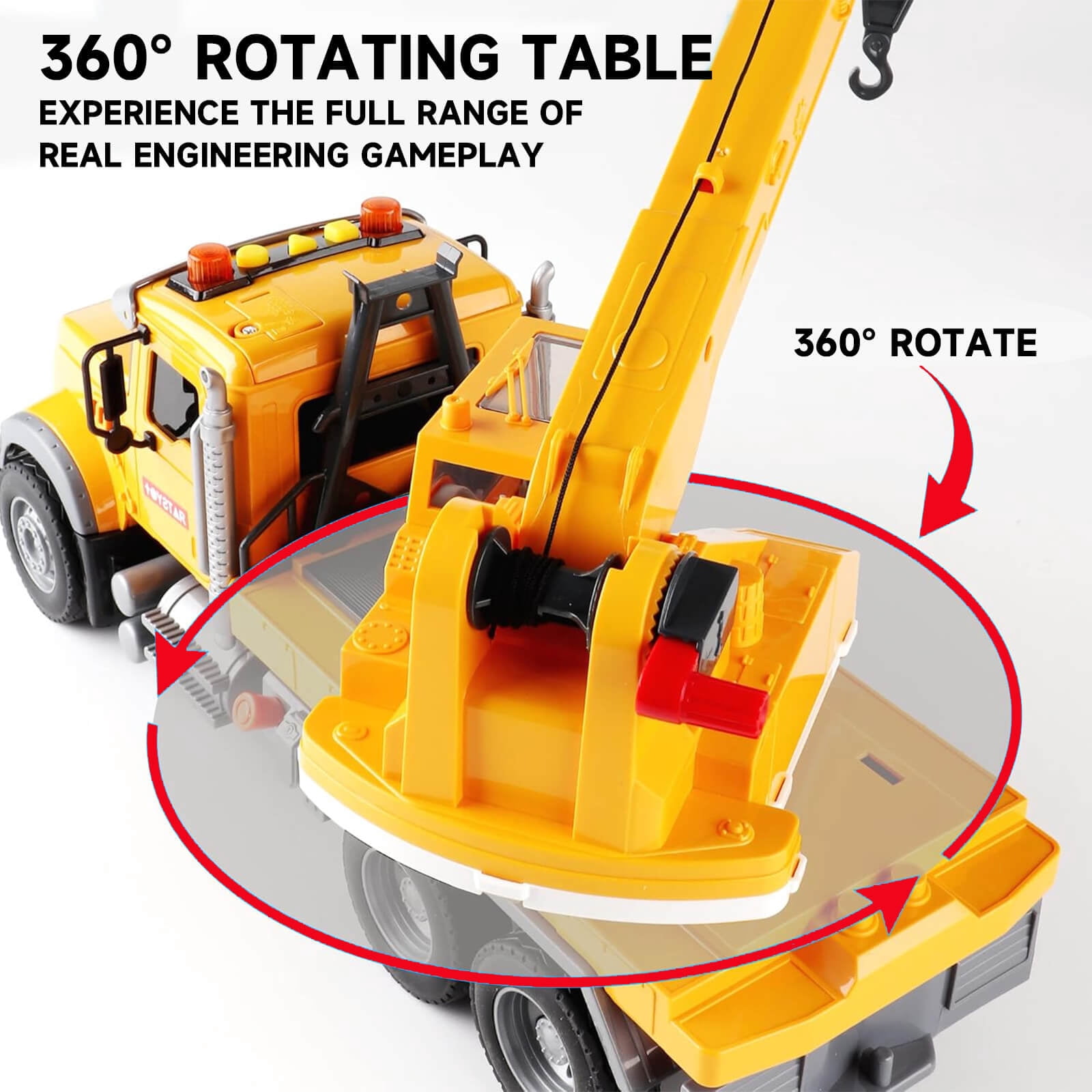 15" Construction Crane Truck Toy With Lights & Sounds - Realistic Friction-powered Engineering Vehicle With Movable Arm & Working Headlights | STEM Educational Gift for Kids