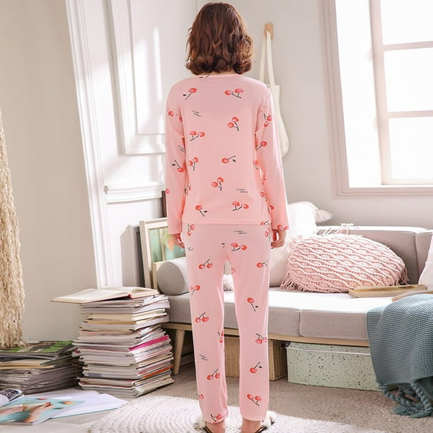 Women Pyjamas Set Sleepwear Cute Pattern Pajamas Set Thin Mujer Sleepwear Nightwear,Pink Cherry,XXL - Walmart.com