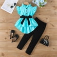 thumbnail image 2 of Zpanxa Girls Sets Solid Color Flying Sleeve Stand Collar Ruffled Short Sleeve Top and Long Pants Set 3 Years, 2 of 7