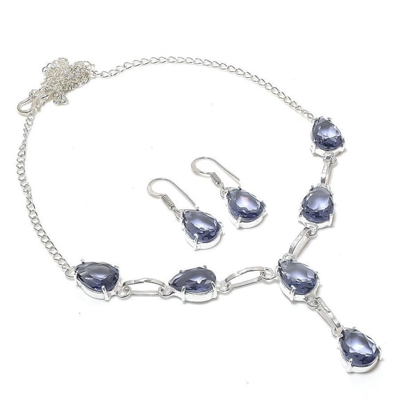 Natural Alexandrite Quartz Gemstone 925 Sterling Silver Jewelry Set