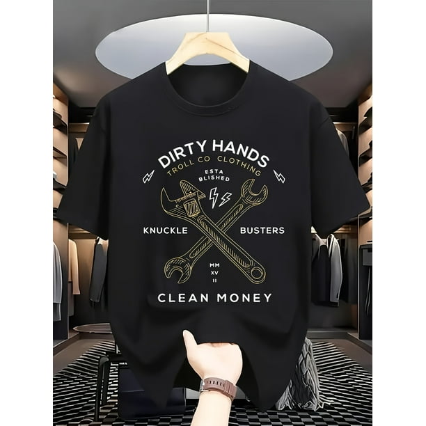 Manos Sucias, Dinero Limpio, Impresión de Letras a Doble Cara, Regalo, Camiseta Estampada 100% Algodón, Cuello Redondo y Manga Corta, Personalizada, Cómoda y Completa, Moda Urbana