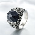 thumbnail image 3 of Unisex Stainless Steel Ring Carved Gemstone Jewelry Retro European American Style Black Golden Stones Everyday, 3 of 5