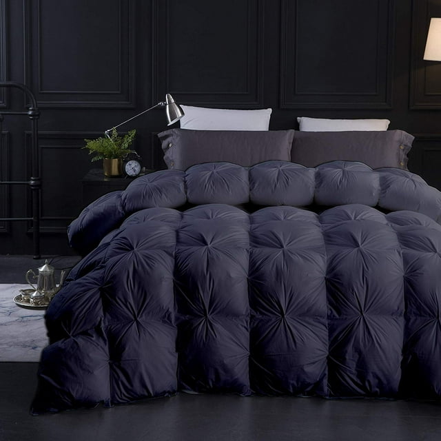 Dark Gray All Season Down Pin-Tuck Comforter- Oversized King Size 116 x 98 Inches 1 pc Pinch Pleated Comforter 600 GSM & 4-Corner Tab's 100% Egyptian Cotton- Dark Gray Solid