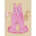 thumbnail image 3 of Toddler Baby Girl Easter Outfit One Piece Easter Overalls Bunny Embroidery Romper Flare Pants Sleeveless Plaid Bow Bell Bottom Jumpsuit, 3 of 5