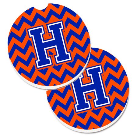 

Letter H Chevron Orange & Blue Set of 2 Cup Holder Car Coaster