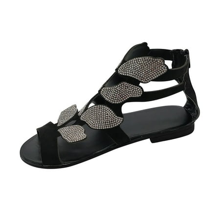 

Sandals For Women Summer Womens Ladies Fashion Casual Crystal Open Toe Rhinestone Sandals Low Heel Shoes Stylish Shoes