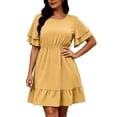 thumbnail image 2 of QUNYINEY Women's Plus Size Summer Dresses Short Sleeve Polka Dot Midi A Line Dress Ruffle Crew Neck Casual Loose Fit Dresses, 2 of 7