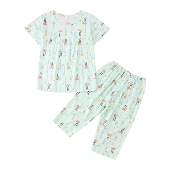 XDZJLR Womens Sleepwear Floral Print Pajama Short Sleeve Top And Cropped Pants Summer Soft Comfy Nightwear Outfit Pajamas For Women Xl