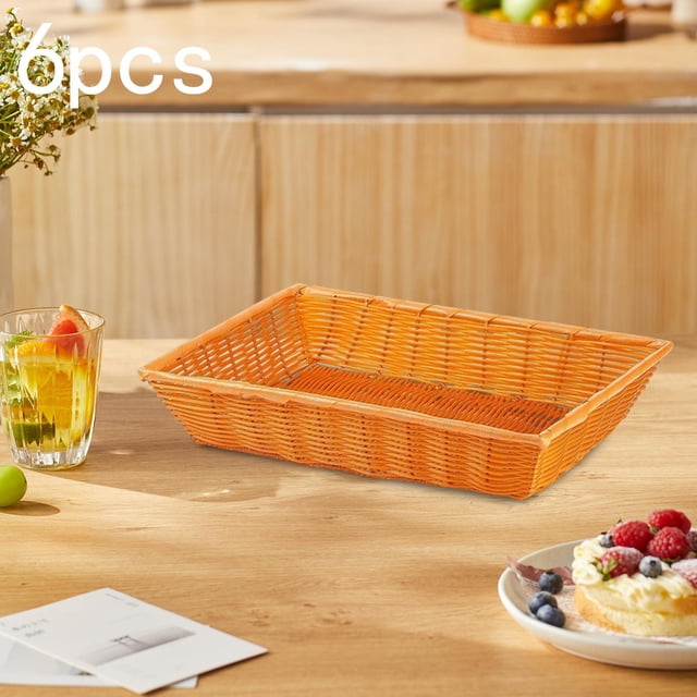 Elodie 6Pcs Bread Baskets Imitation Rattan Woven Baskets Food Serving Tray Multipurpose Fruit Baskets Rectangular for Vegetable Home 30x20x7cm
