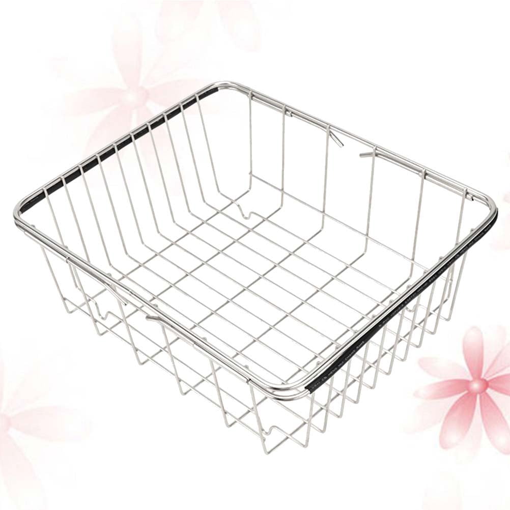 HOMOBABE Sink Drain Basket 1Set Stainless Steel Dish Drying Rack Silver Flat Net