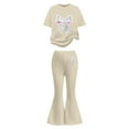 thumbnail image 5 of Glisme Girls Outfit Casual Bow Short Sleeve Top And Flare Pants Comfy Two Piece Set Playwear Breathable Matching Set Size 9-10 Years Beige, 5 of 5