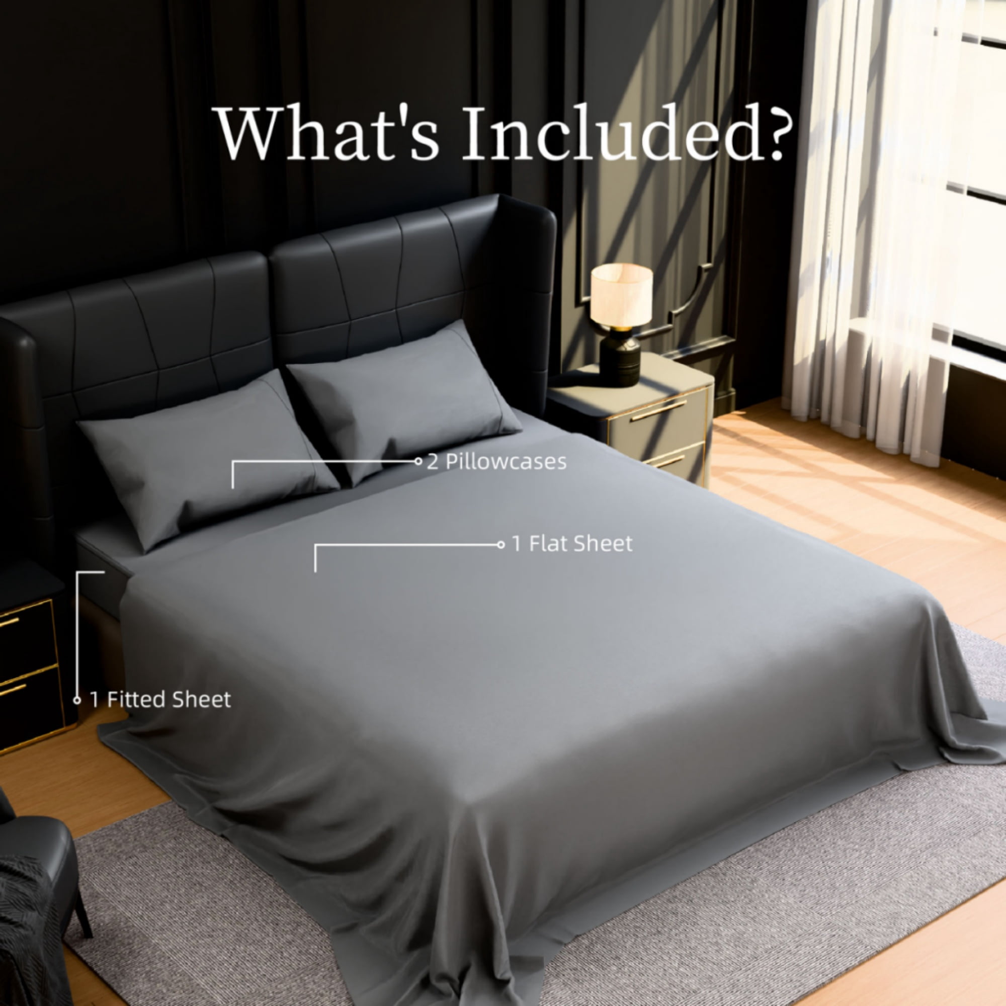 GARITIN Brushed Microfiber Queen 4-Piece Bed Sheets Set, 90GSM Ultra-Soft Breathable Bedding with 2 Pillowcases, 14-Inch Deep Pocket Fitted Sheet, Shrinkage Fade Wrinkle Resistant Easy Care, Grey
