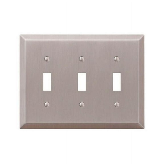 163TTTBN 3 Toggle Brushed Nickel Stamped Steel Wall Plate