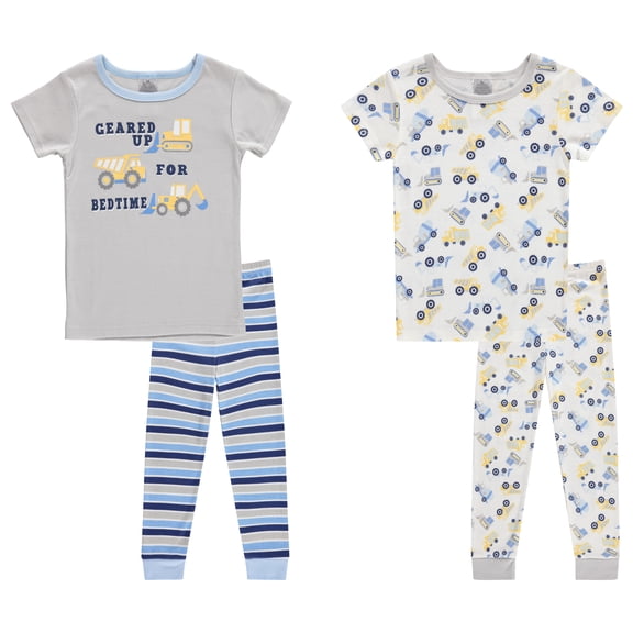 Cudlie Boys 4-Piece Pajama Set, Short Sleeve Tops and Long Pants PJs