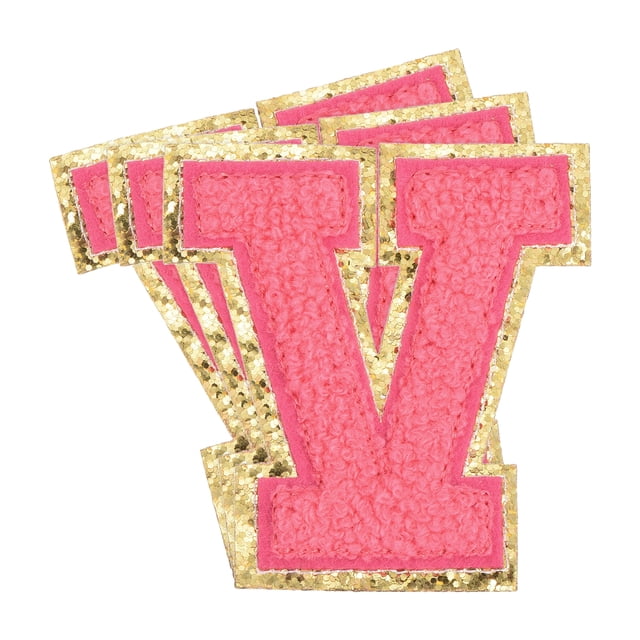 Uxcell Chenille Letter x Patches Large Size 3.15"x2.95" 3PCS(Hot Pink) Shape V