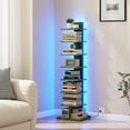 thumbnail image 2 of Narrow Bookshelf 8-Tier with LED Lights, Spine Corner Shelf for Small Space, Modern Standing Unit for Living Room Office Study Entryway, Olive Green, 2 of 8