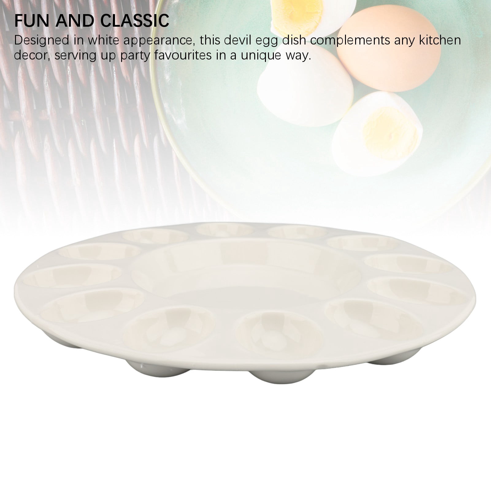 Riousery Ceramic Deviled Egg Platter Tray Holder Serving Dish 12 Capacity White Tableware Plate for Party Easter Thanksgiving Fridge Storage, 12.2 inches / 31 cm
