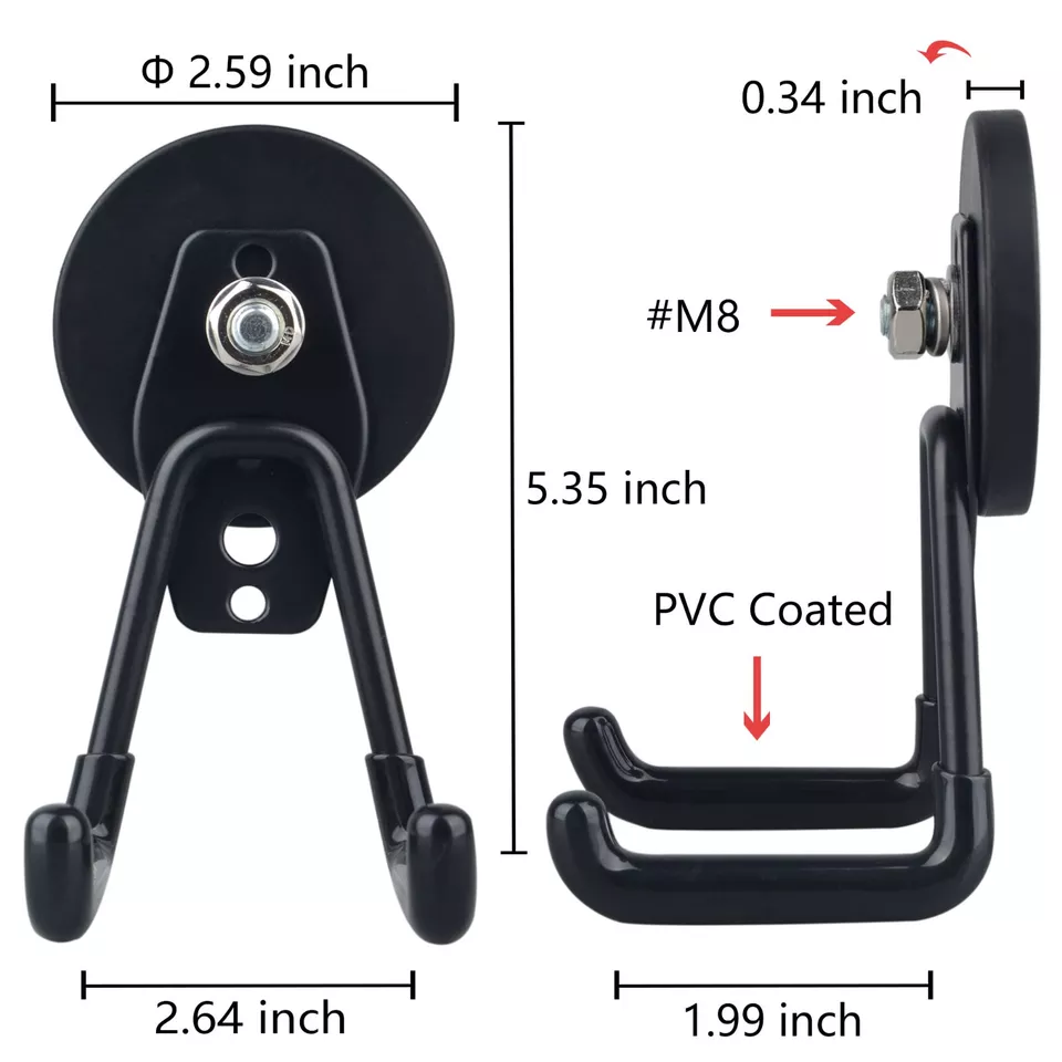 2Pc Garage Black Magnetic Hooks Storage Metal Utility Organizer Tool Hanger