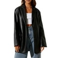 thumbnail image 2 of Women Faux Leather PU Jackets Turndown Collar Oversized Blazer Coats Motor Bike Loose Fit Pockets Outwear, 2 of 6