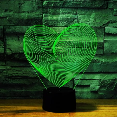

3D Love Heart Night Light Lamp Illusion Night Light 7 Color Changing Touch Switch Table Desk Decoration Lamps Gift Acrylic Flat ABS Base USB Cable Toy