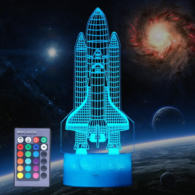 Lámpara 3D Illusion POSSHE Space Shuttle, luz nocturna con control remoto
