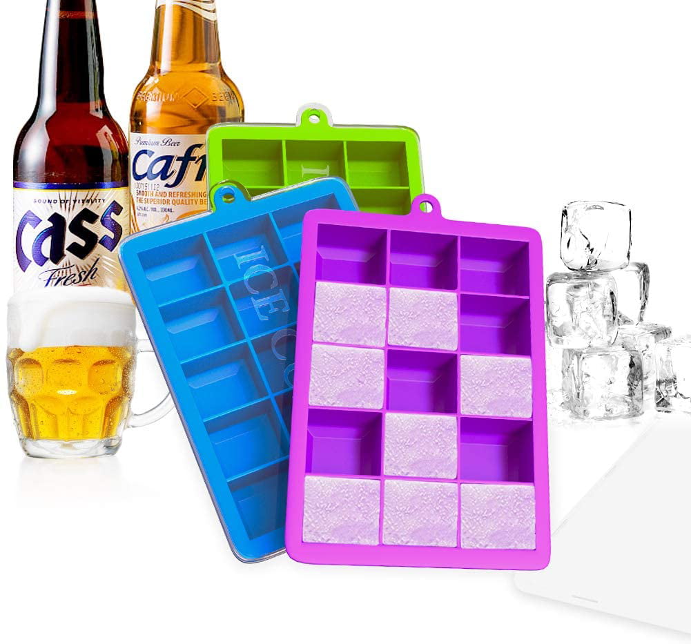 Ice Cube Trays Ouddy 3 Pack Silicone Ice Cube Trays Molds with Lid Flexible 