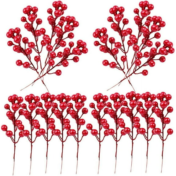 Topboutique 40 Pack Artificial Red Berry Stems - Christmas Tree Decorations,6.5 Inch Christmas Holly Berry Branches for Holiday Home Decor and Crafts,Christmas Decorations