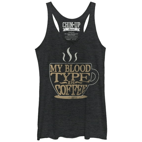 Women's CHIN UP My Blood Type is Coffee  Racerback Tank Top Black Heather Small
