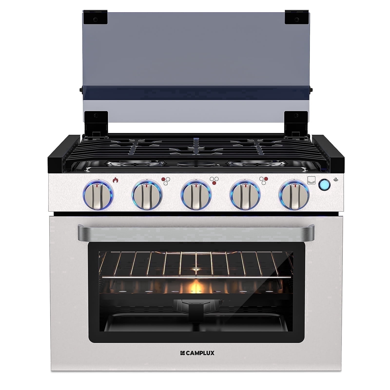 CAMPLUX Classic 21''W 17''H, RV Propane Gas Range Oven with 3 Burners Cooktop, CSA Certified, Stove Oven Combo, Stainless Steel