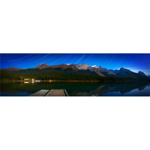 Posterazzi DPI1807836 Starry Night Panoramic of Mountains & Lake Jasper National Park Alberta Canada Poster Print by Corey Hochachka, 37 x 10